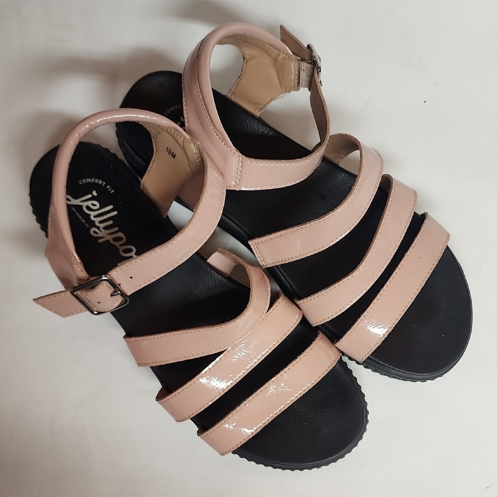Jellypop Comfort Fit Size 10M Blush and Black Strappy Sandals